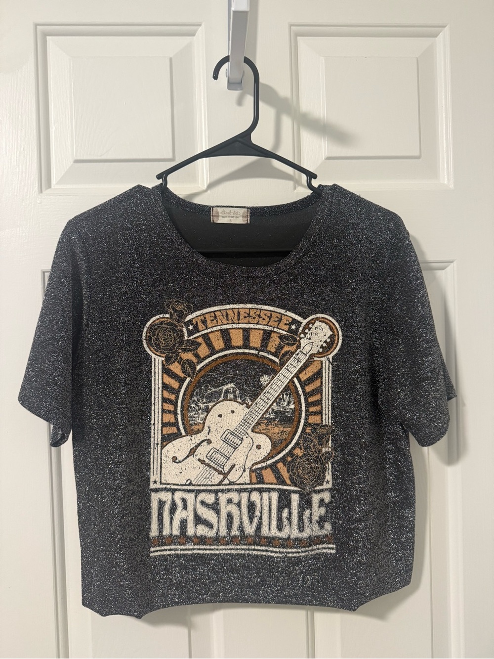 Altar'd State Black Cropped Nashville Guitar Graphic Tee